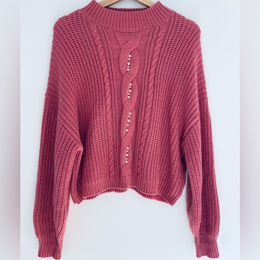 MM by My Michelle pink XL mock neck sweater with pearls